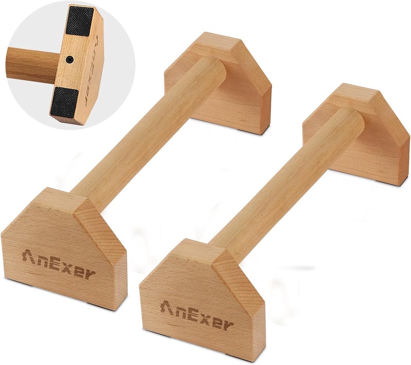 AnExer Push Up Stands, Handstand Parallettes Bars, Solid Wood Push Up Bars with Non-Slip Mat Push up Handles for Floor Exercise Home Workout Equipment for Men & Women Strength Training - Image 1